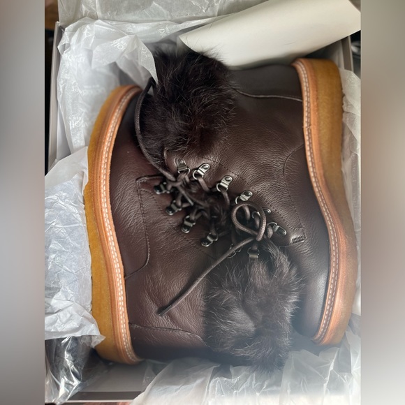 NWT Botkier Mocha Winter Combat Genuine Leather & Fur Lace Up Boots - Sise 7.5 - Picture 11 of 12